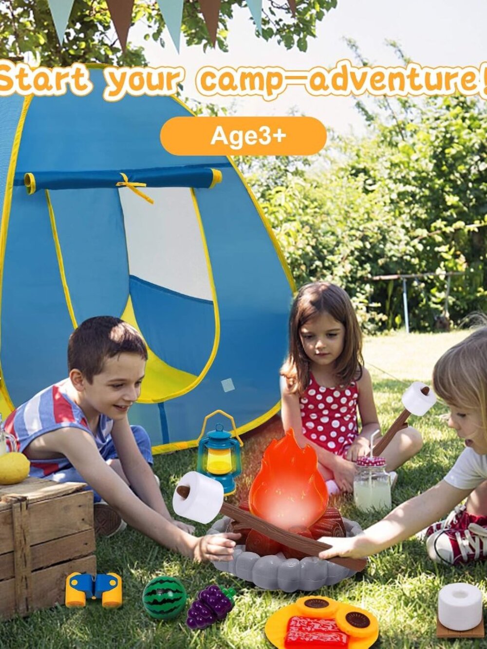 Kids Camping Play Tent with Toy Campfire / Marshmallow /Fruits Toys for Boys Gir - Picture 6 of 8